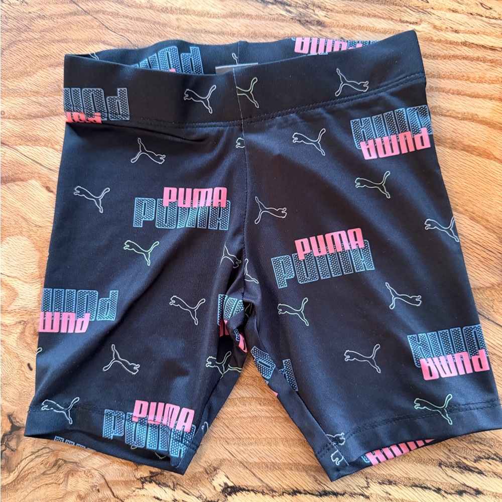 Puma Girls Biker Shorts Size 4 Black Logo Athletic Shorts